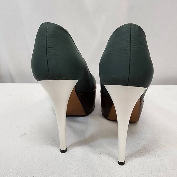 Marni Women's EU 35.5 US 5 Green Satin Wooden Platform High Heels - Picture 3 of 9